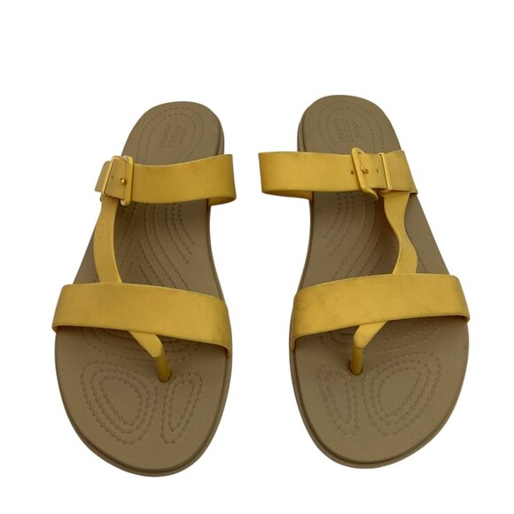 Crocs Tulem Toe Post Womens 10 Latex Rubber Sandals Yellow Gold - Picture 2 of 9